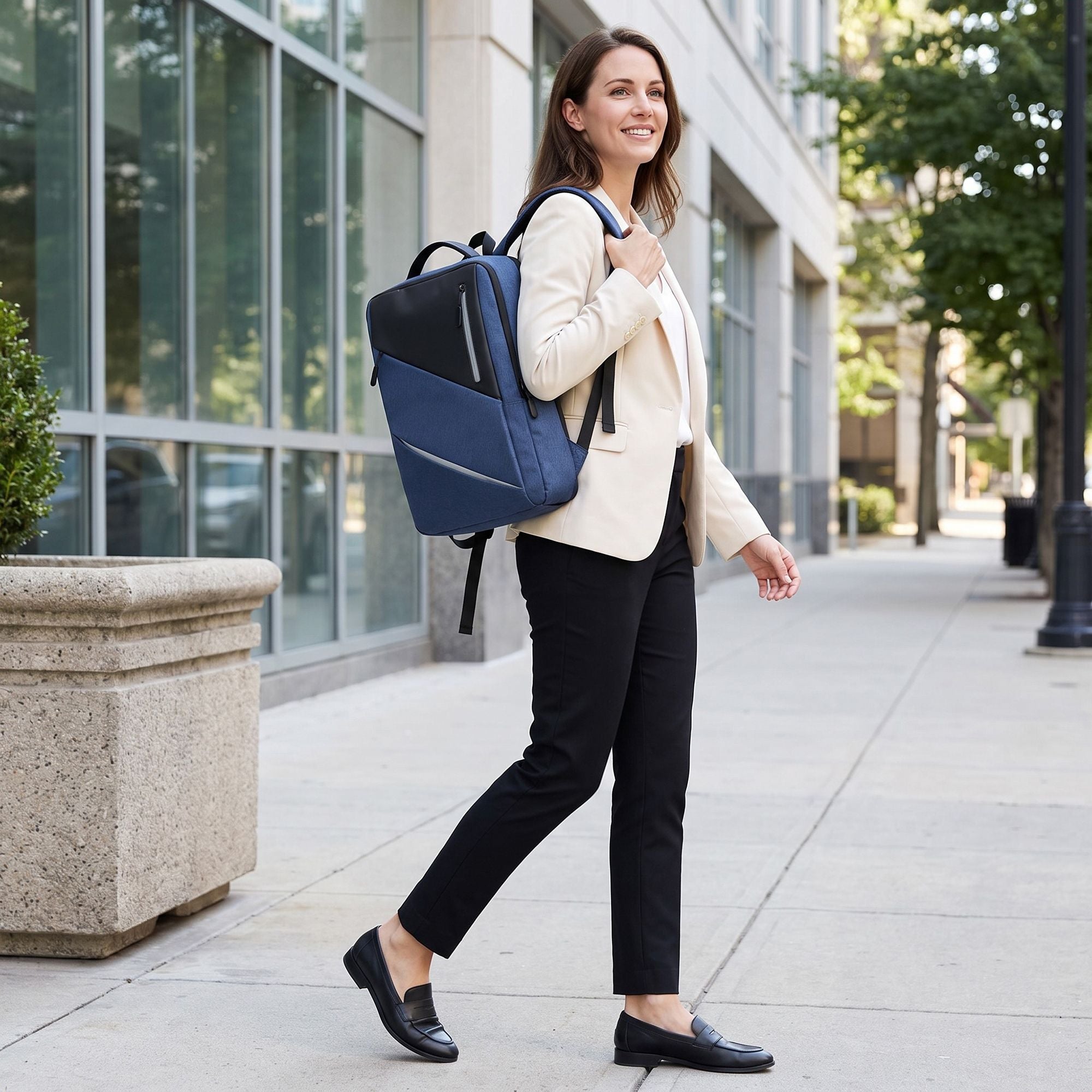 Laptop Backpack with Padded Compartment Reflective Trim USB Port and Multiple Storage Pockets