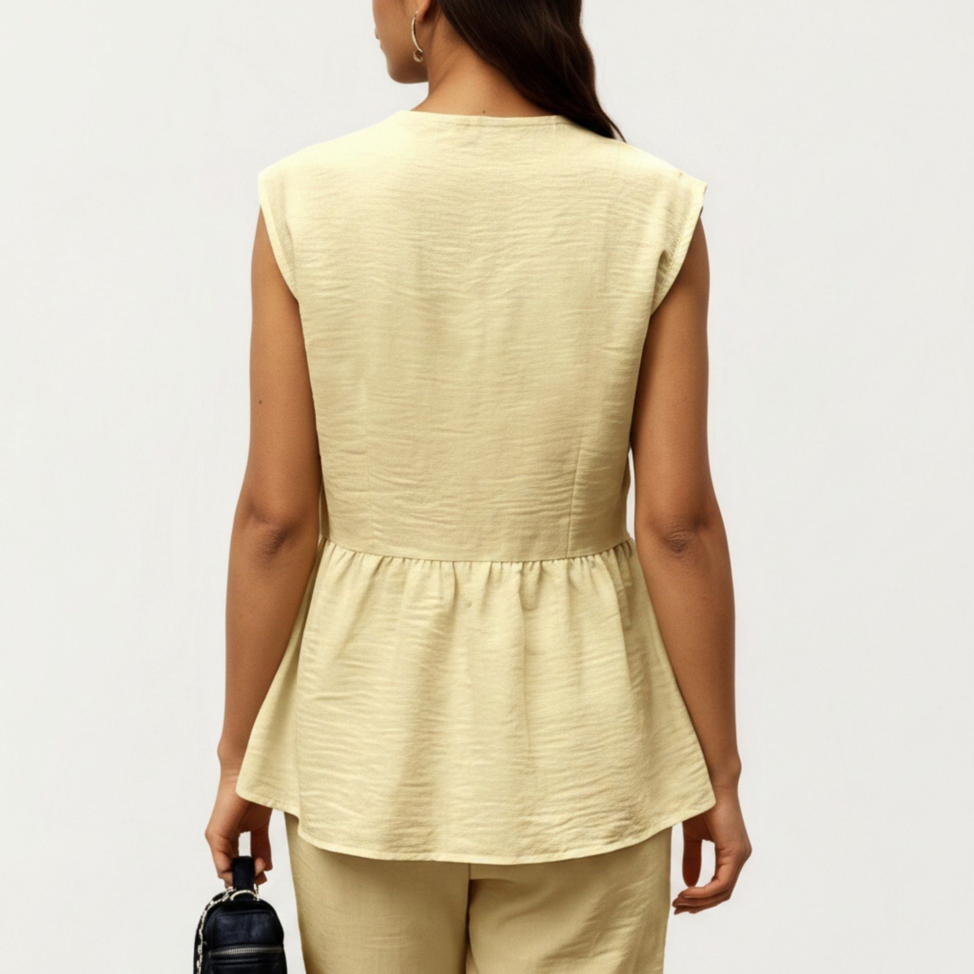 Anna-Kaci Women's 2-Piece Sleeveless V-Neck Peplum Top and Wide Leg Pant Set