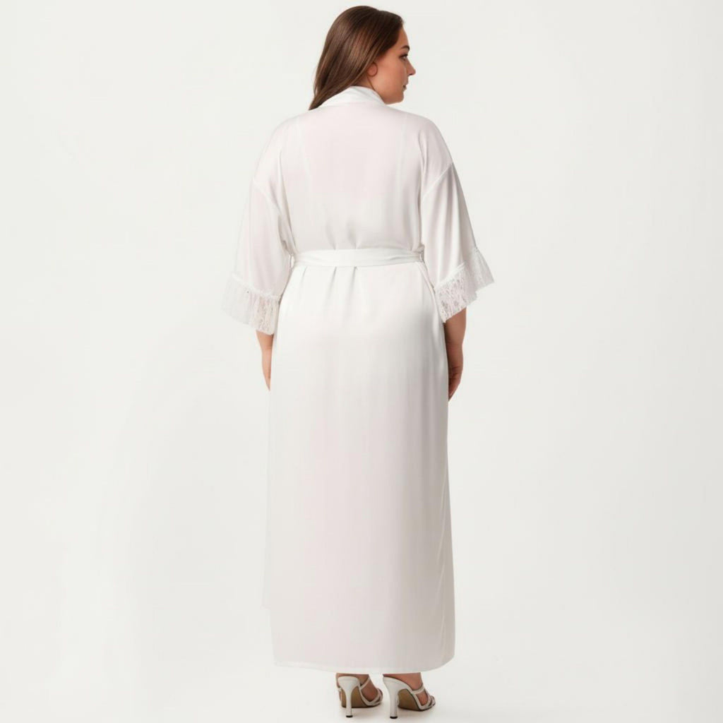 Anna-Kaci Lounge Women's Plus Size Long Sheer Lace Panel Robe Open Front Lightweight Sleepwear