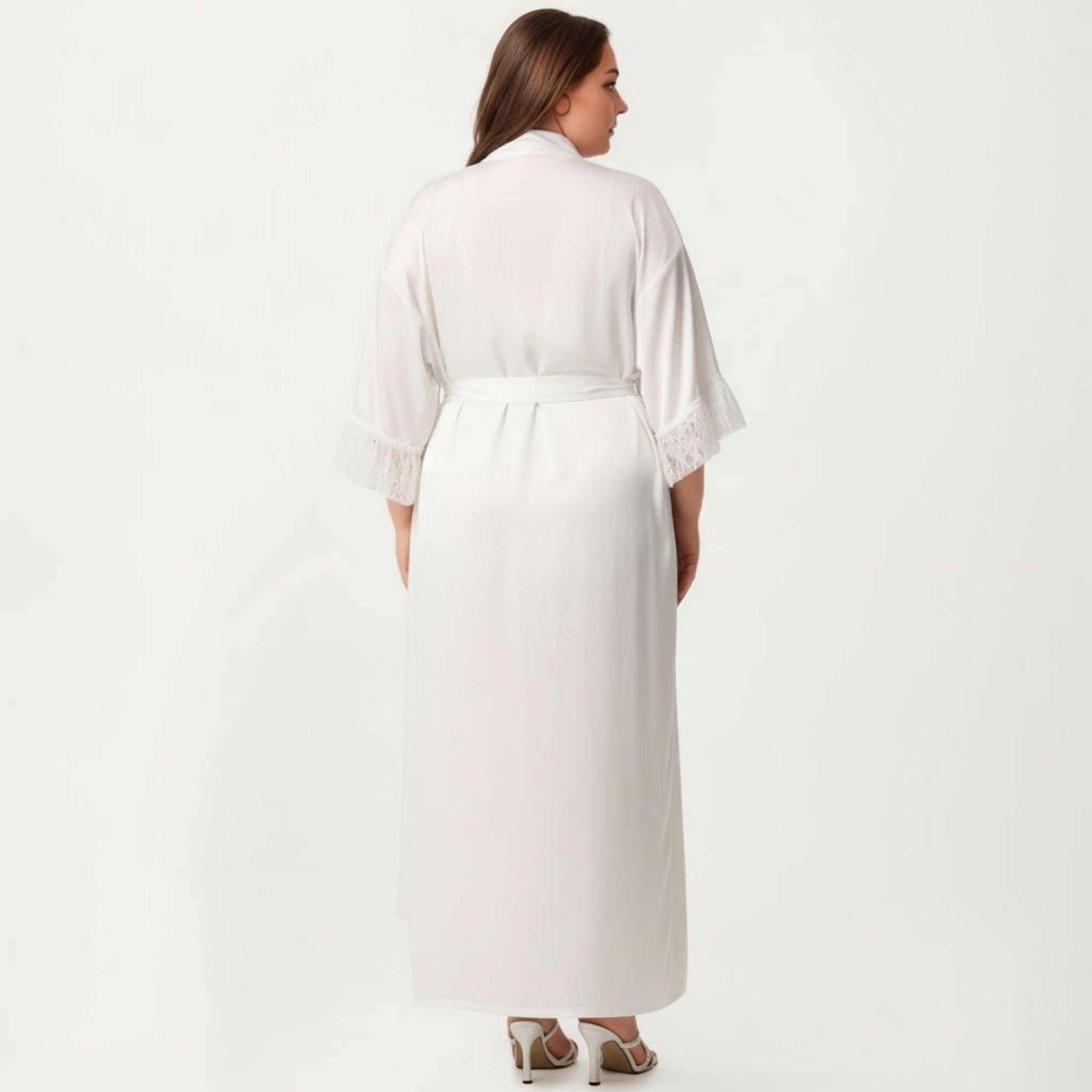 Anna-Kaci Lounge Women's Plus Size Long Sheer Lace Panel Robe Open Front Lightweight Sleepwear