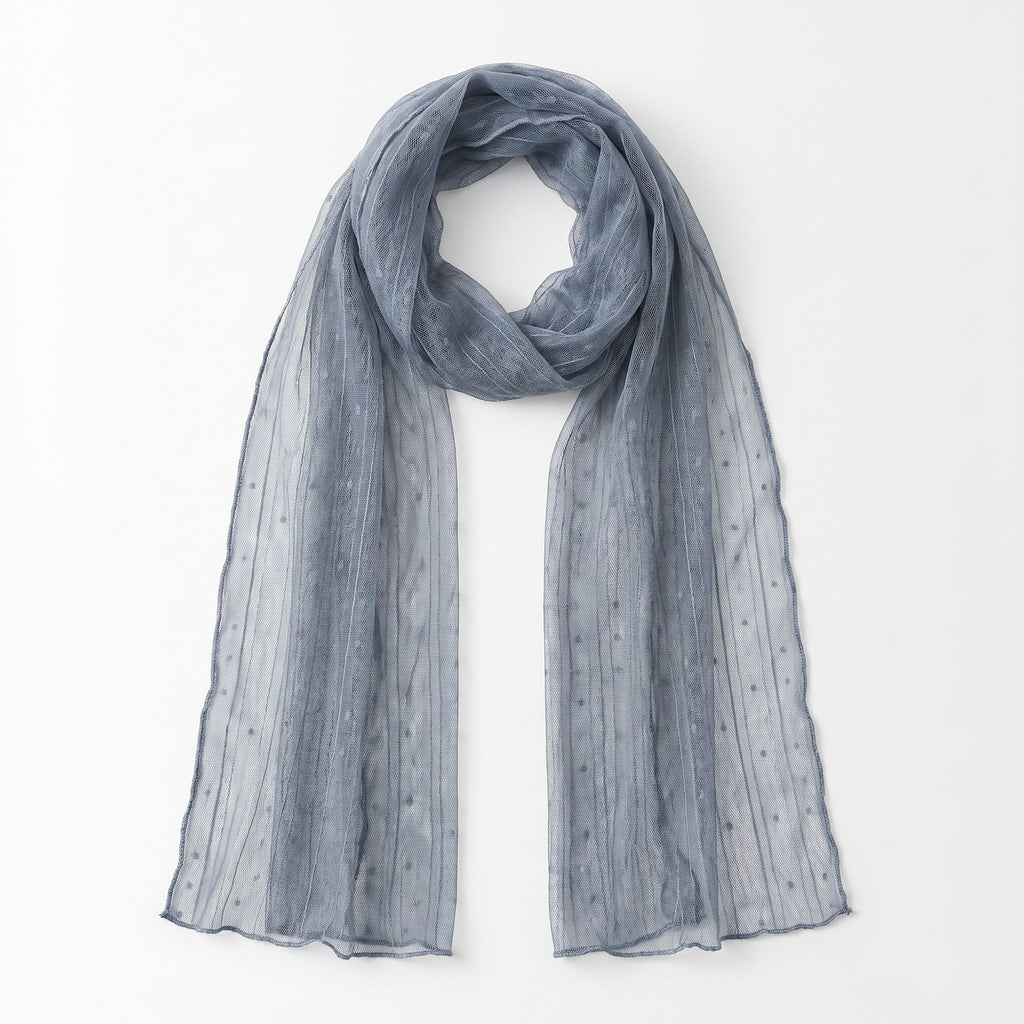 Sheer Crinkle Skinny Scarf with Raised Dot Texture and Long Neck Tie Design
