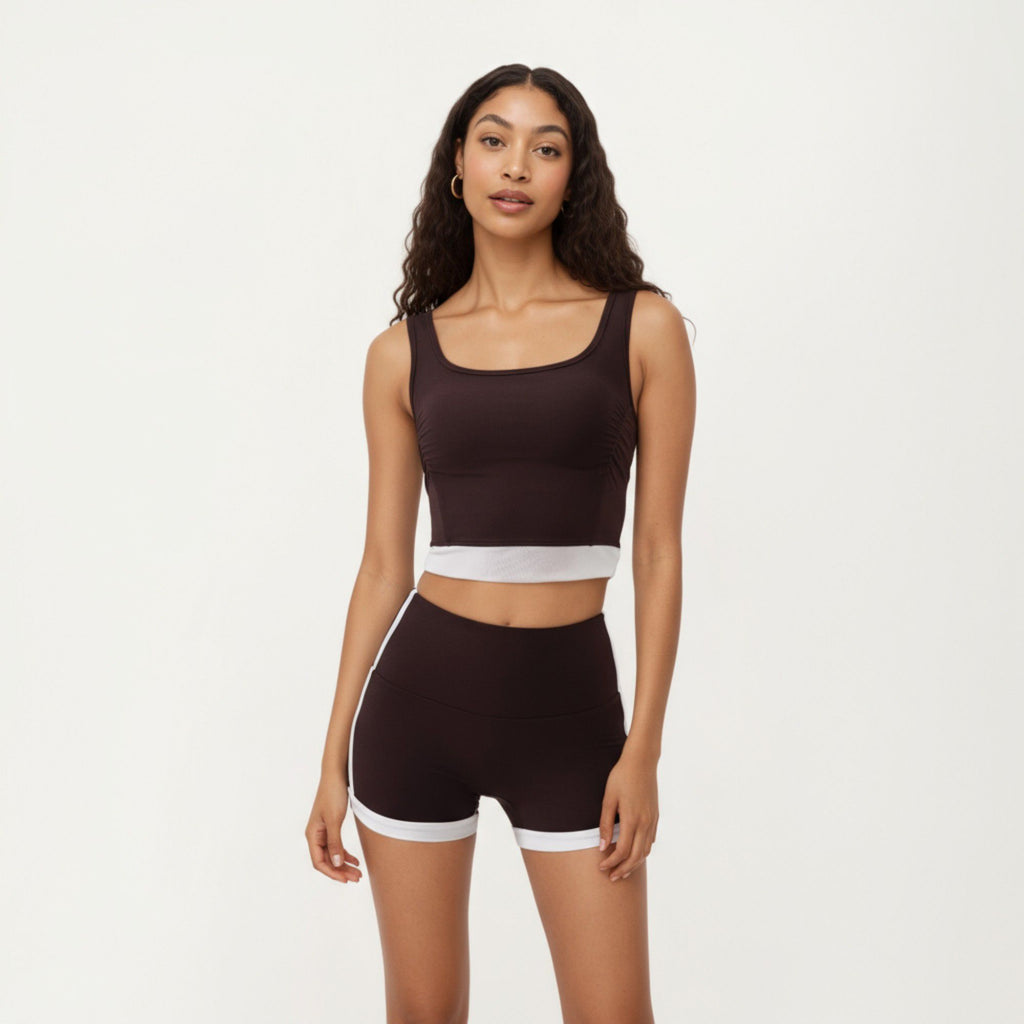 Anna-Kaci Active Women's Square Neck Cropped Active Tank Top with Contrast Elastic Hem