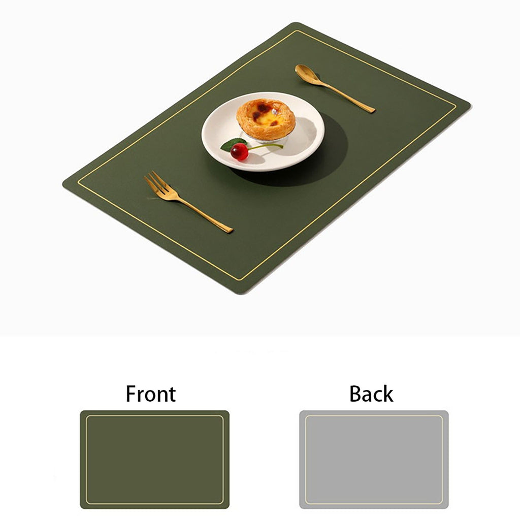6 Piece Faux Leather Placemat Set Waterproof Heat Resistant Table Mats with Gold Trim Border