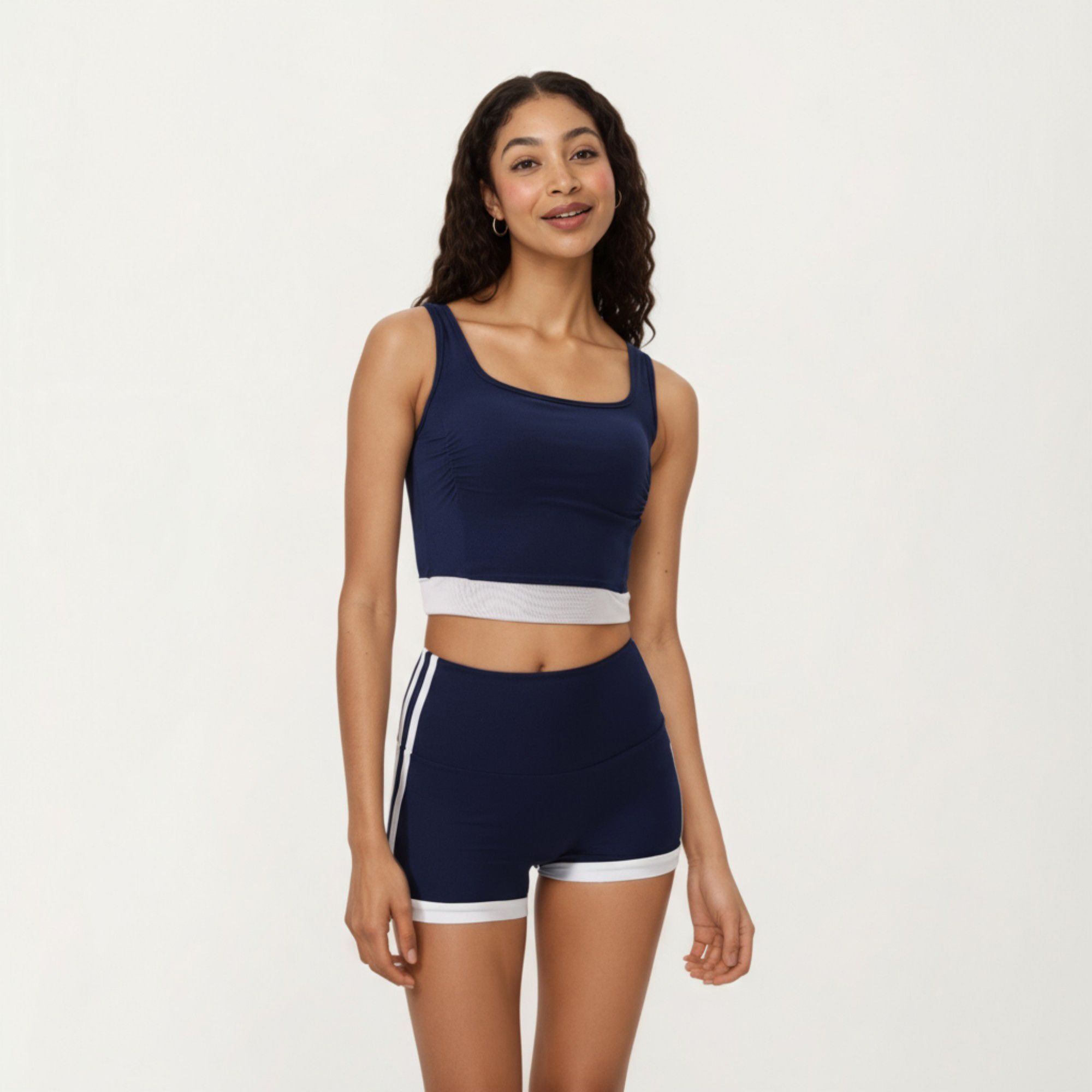 Anna-Kaci Active Women's Square Neck Cropped Active Tank Top with Contrast Elastic Hem