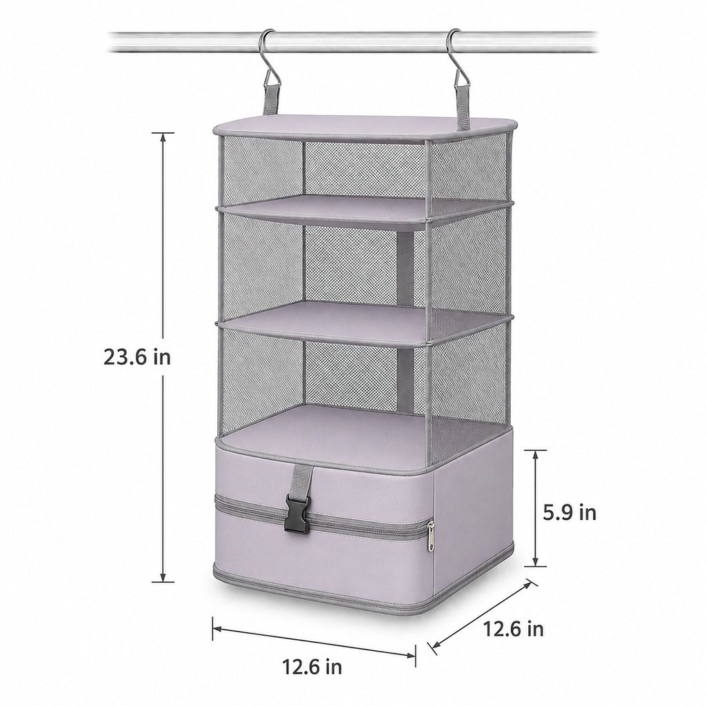 3 Shelf Hanging Closet Organizer with Zipper Storage Compartment and Hooks