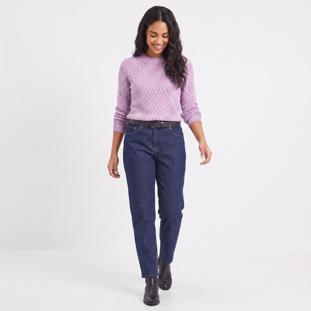 Diamond Pointelle Knit Long Sleeve Sweater