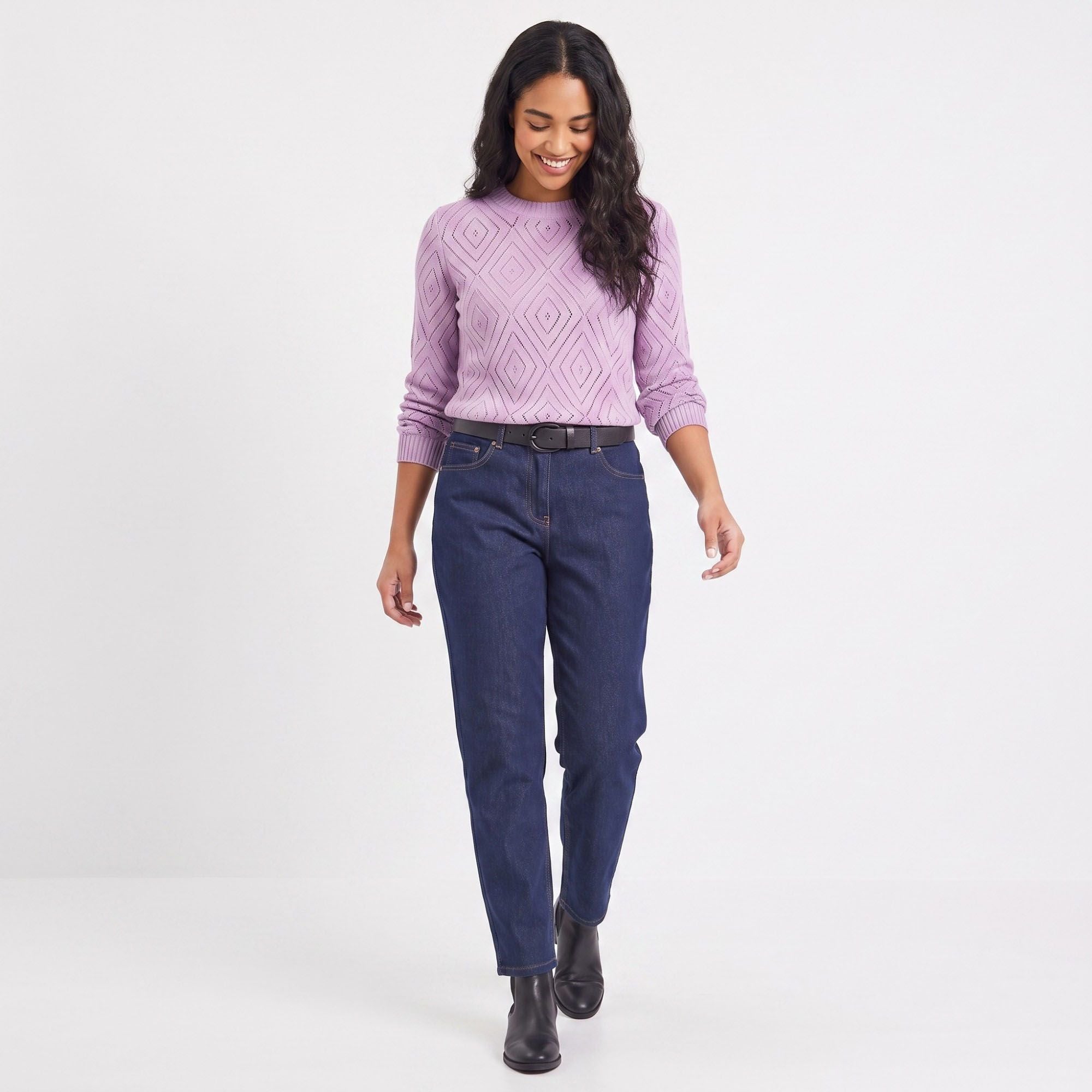 Diamond Pointelle Knit Long Sleeve Sweater