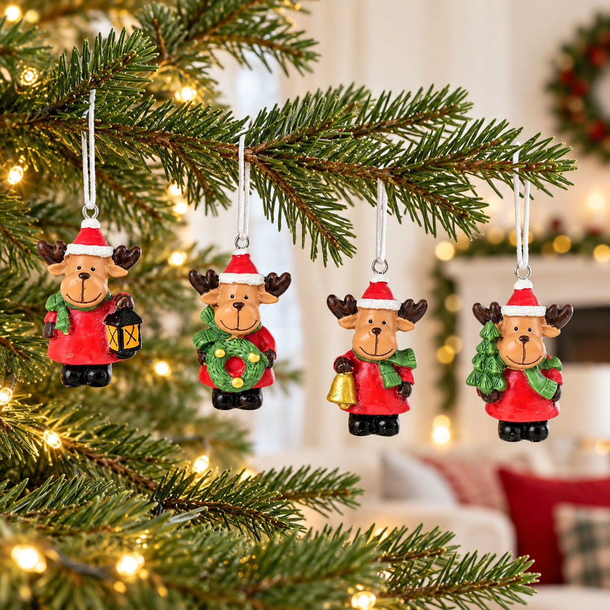 4ct Mini Resin Santa Christmas Tree Ornaments Assorted Holiday Decorations Gift