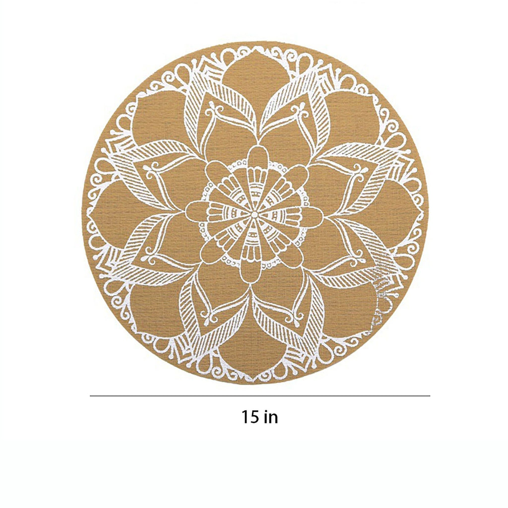 4 Piece Mandala Placemat Set Metallic PVC Heat Resistant Round Table Mats for Dining Table