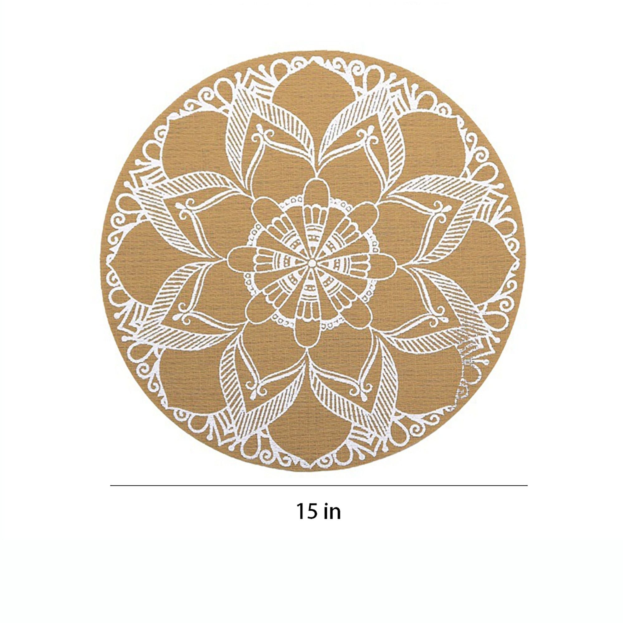 4 Piece Mandala Placemat Set Metallic PVC Heat Resistant Round Table Mats for Dining Table