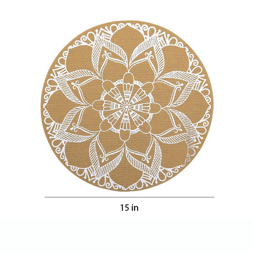 4 Piece Mandala Placemat Set Metallic PVC Heat Resistant Round Table Mats for Dining Table