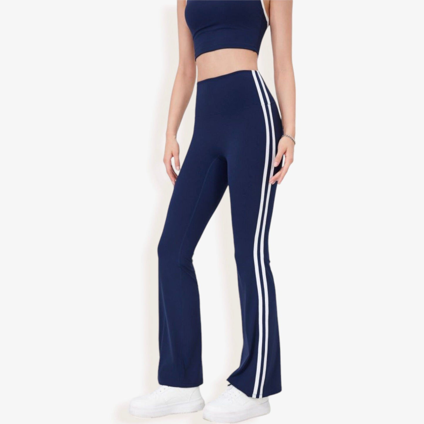 High Waist Flare Legging Pants with Side Stripes