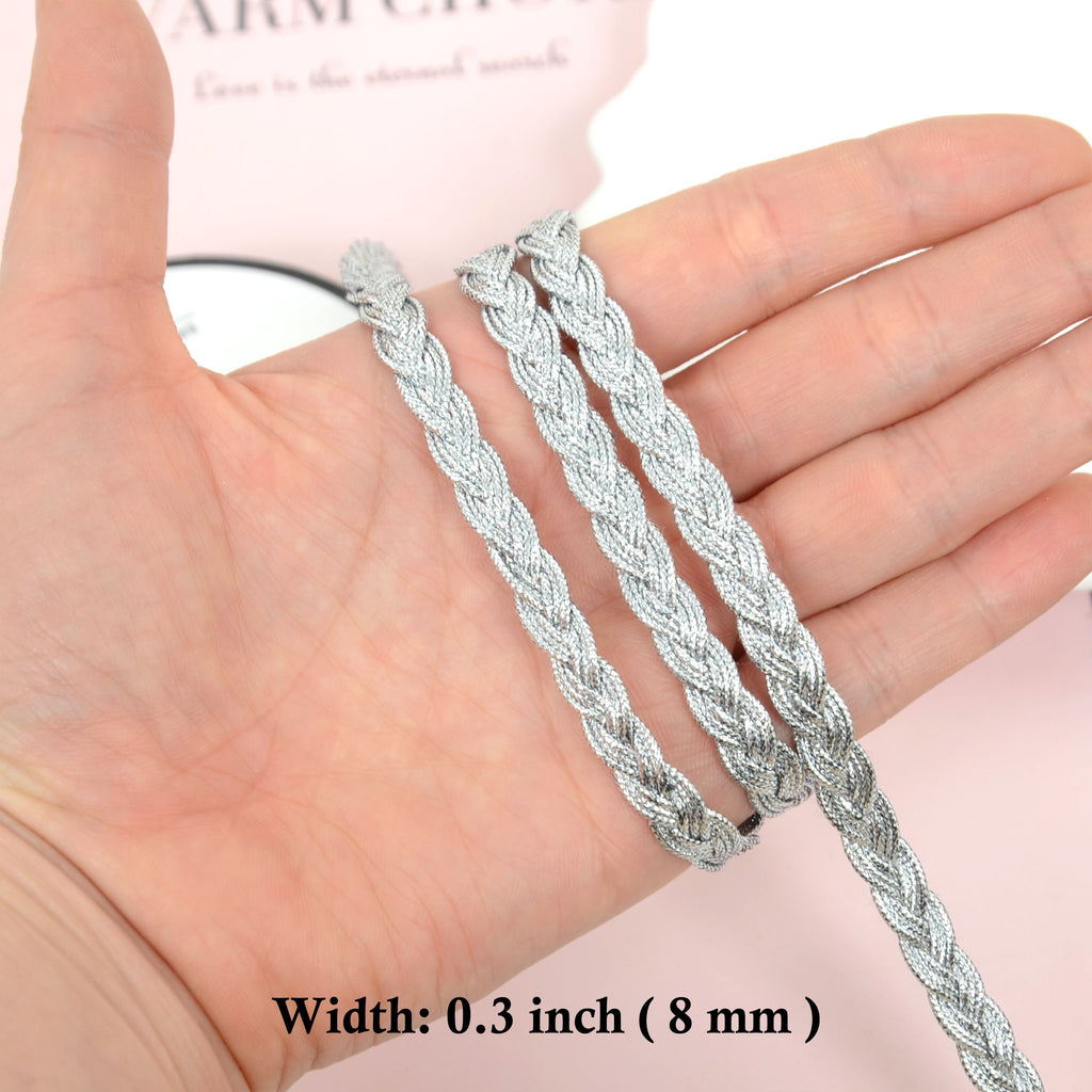 Gimp Braid Trim, 3 Yards 0.3 inch Metallic Woven Trim, Sewing DIY Craft Braid Ribbon for Hat Headband Costume Garment Decor Accessory