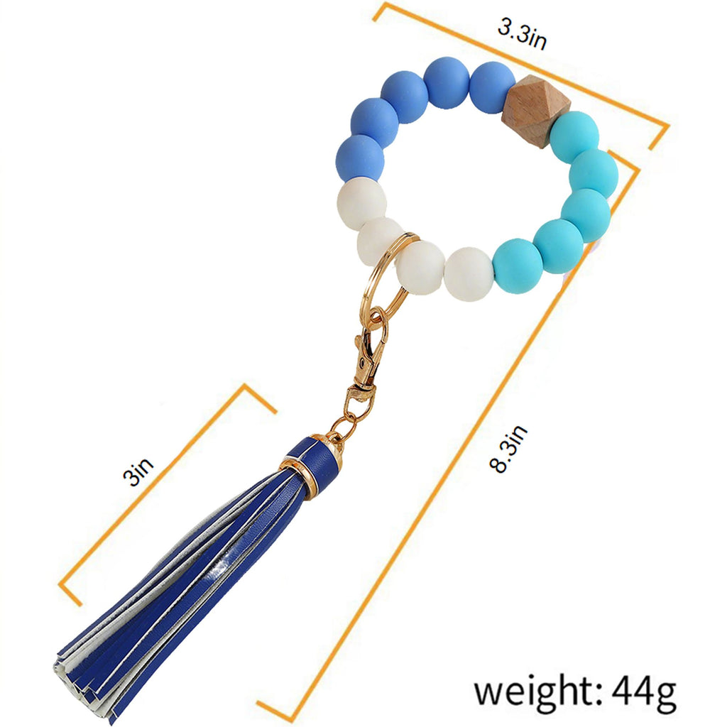 Beaded Keychain Bracelet with Tassel Charm and Elastic Loop