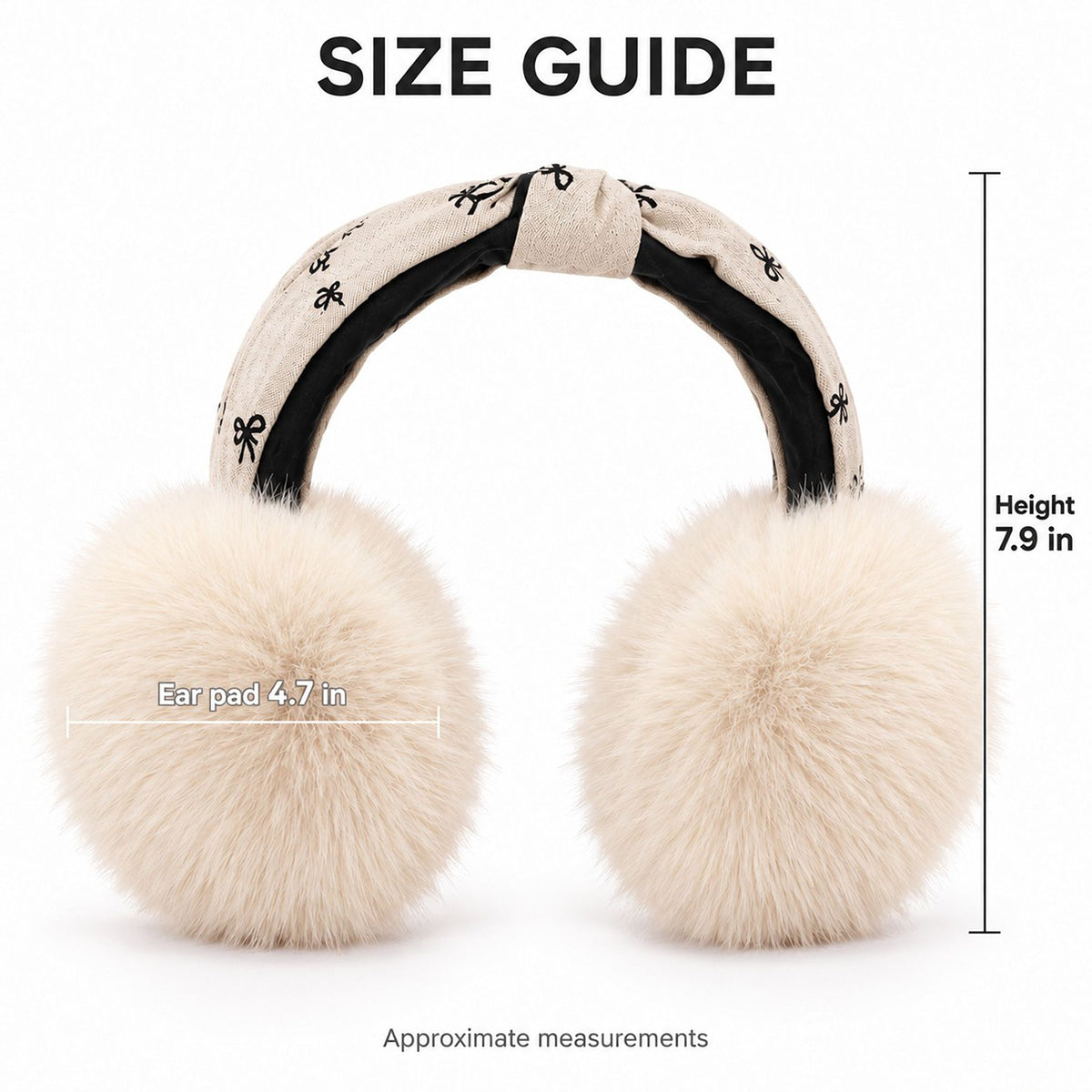 Plush Foldable Winter Earmuffs with Bow Print Knotted Headband