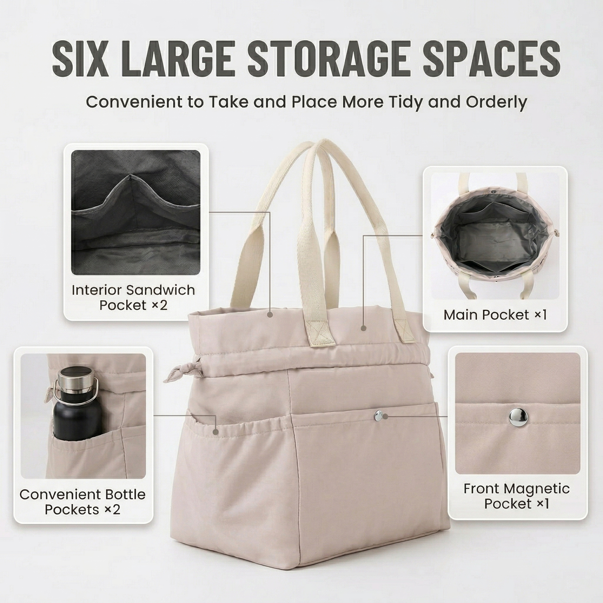 Anna-Kaci Multi Pocket Top Handle Tote Bag Large Capacity Zip Closure Lightweight Travel Organizer