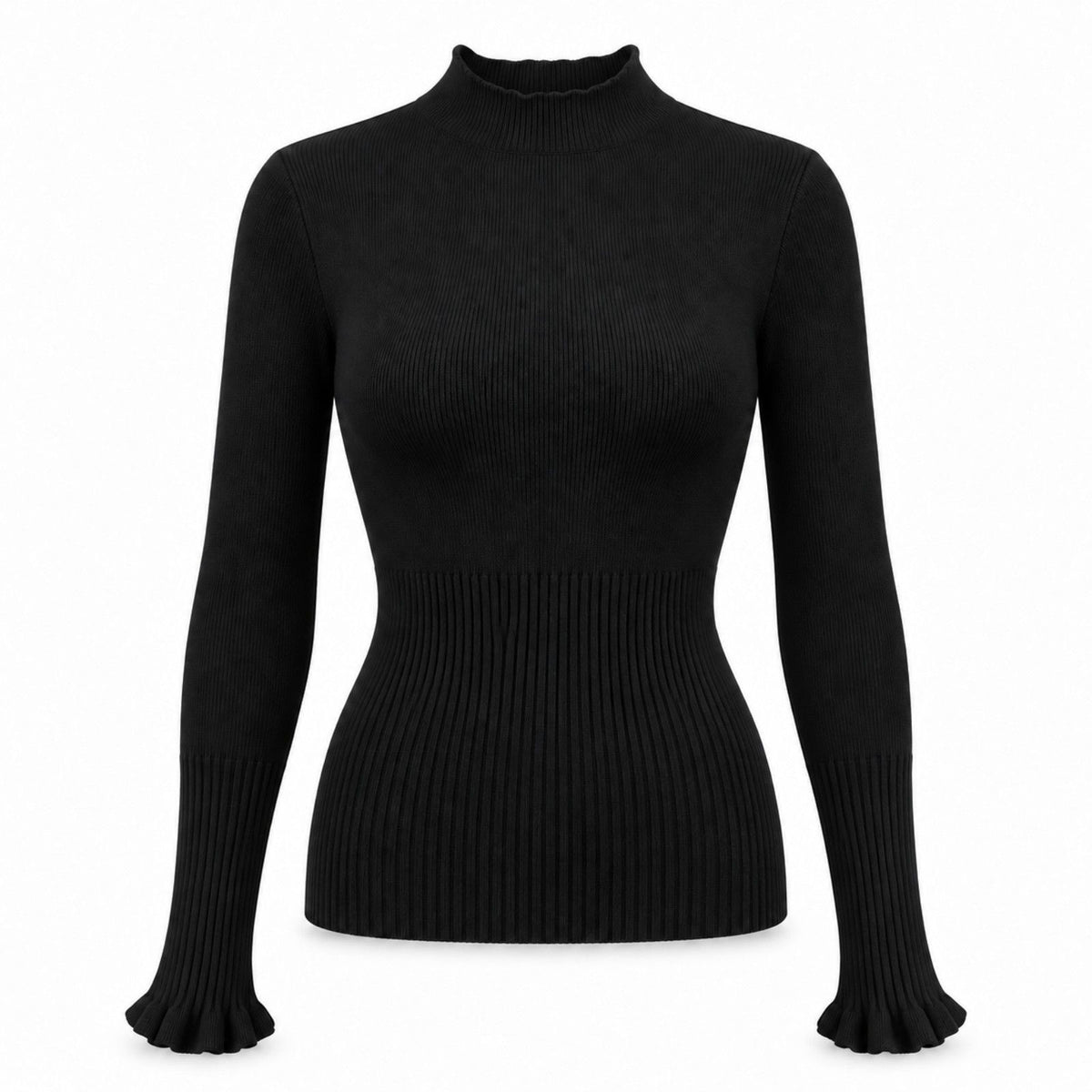 Mock Neck Ribbed Knit Long Sleeve Slim Fit Pullover Sweater