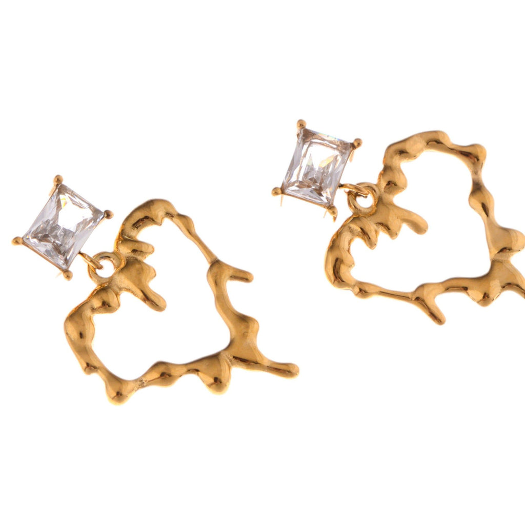 Fashion Gold-Plated Heart Drop Fashion Earrings with Crystal Stud Accents