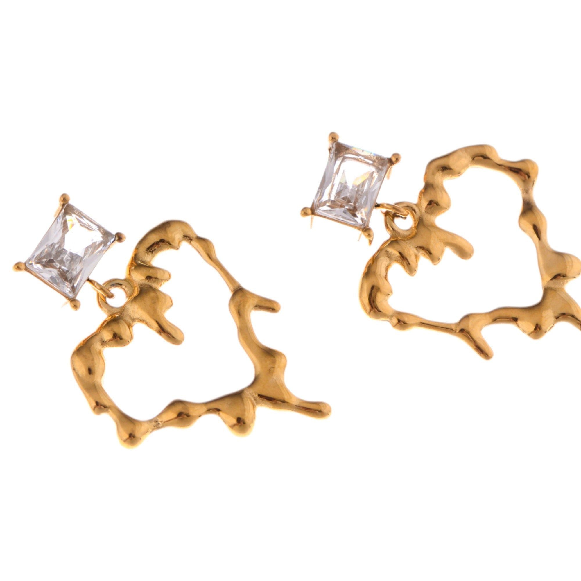 Fashion Gold-Plated Heart Drop Fashion Earrings with Crystal Stud Accents