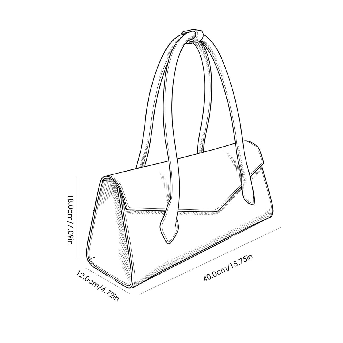 Structured East West Shoulder Bag with Flap Closure and Long Handles