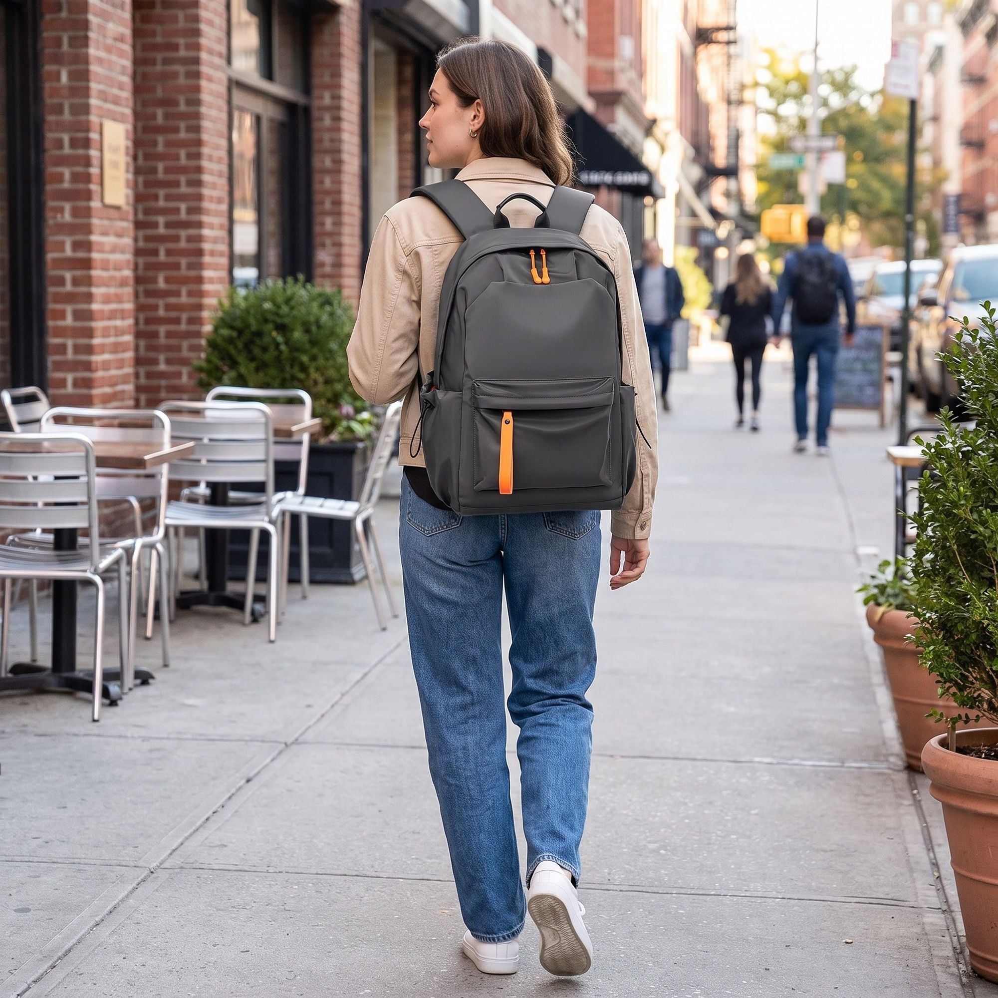 Everyday Backpack with Front Zip Pocket Side Pockets Adjustable Straps Top Hle