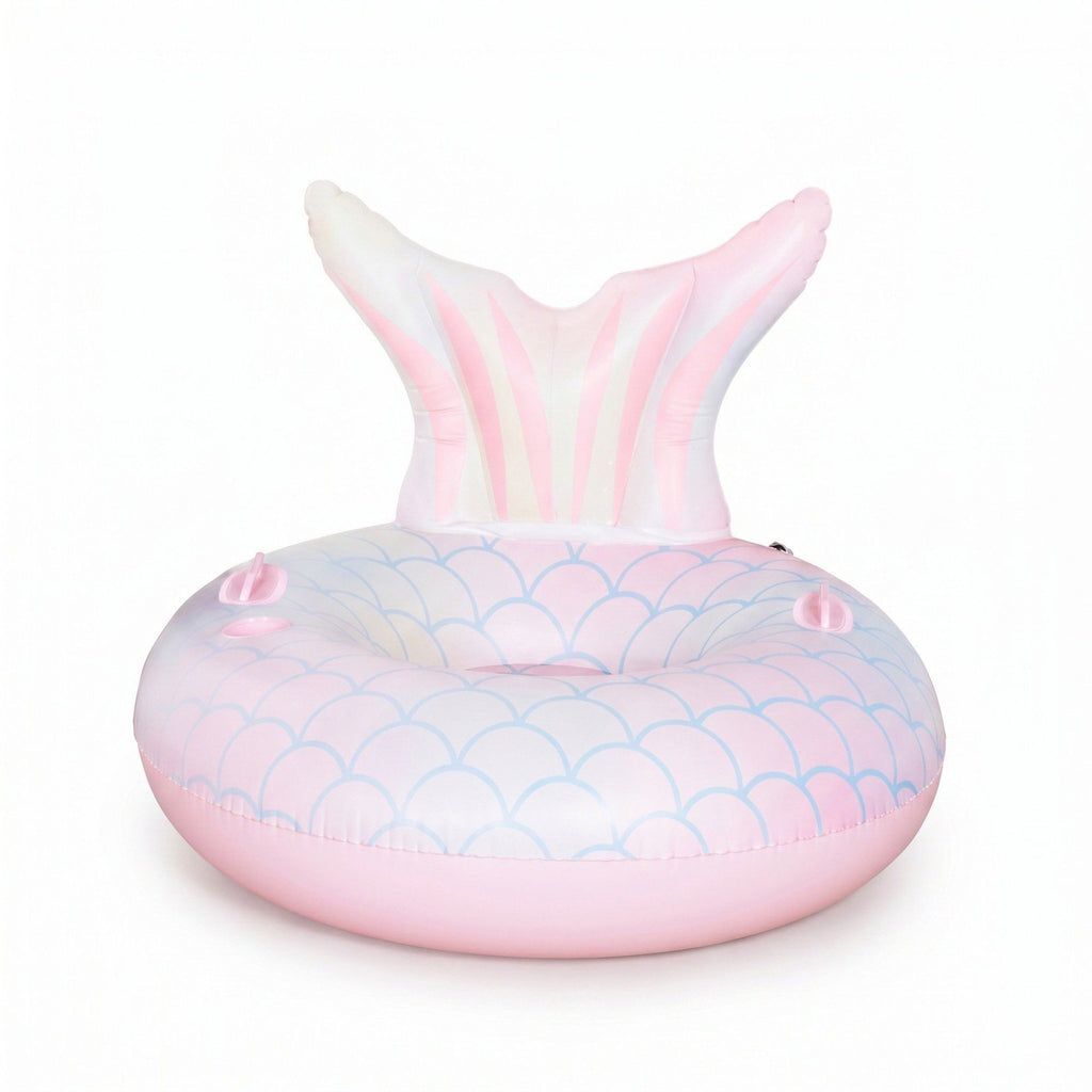 Inflatable Mermaid Tail Pool Float Ring with Backrest Handles Durable PVC Water Float for Pool Beach 43.3x43.3x25.5in