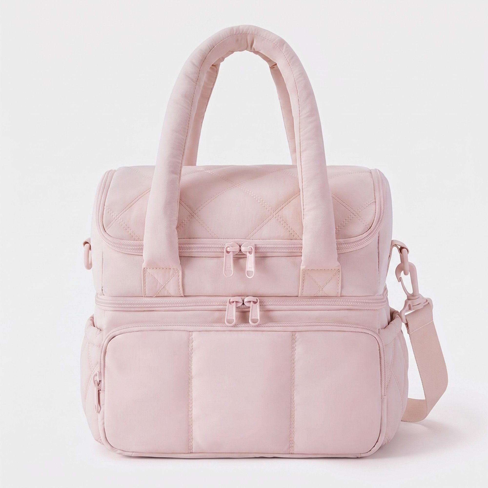 Quilted Multi-Compartment Lunch Tote Bag with Padded Top Handles and Detachable Shoulder Strap 10x10x7.1in