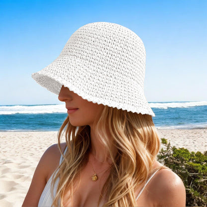 Anna-Kaci Crochet Raffia Bucket Hat Lightweight Foldable Wide Brim Sun Hat for Stylish Summer Protection