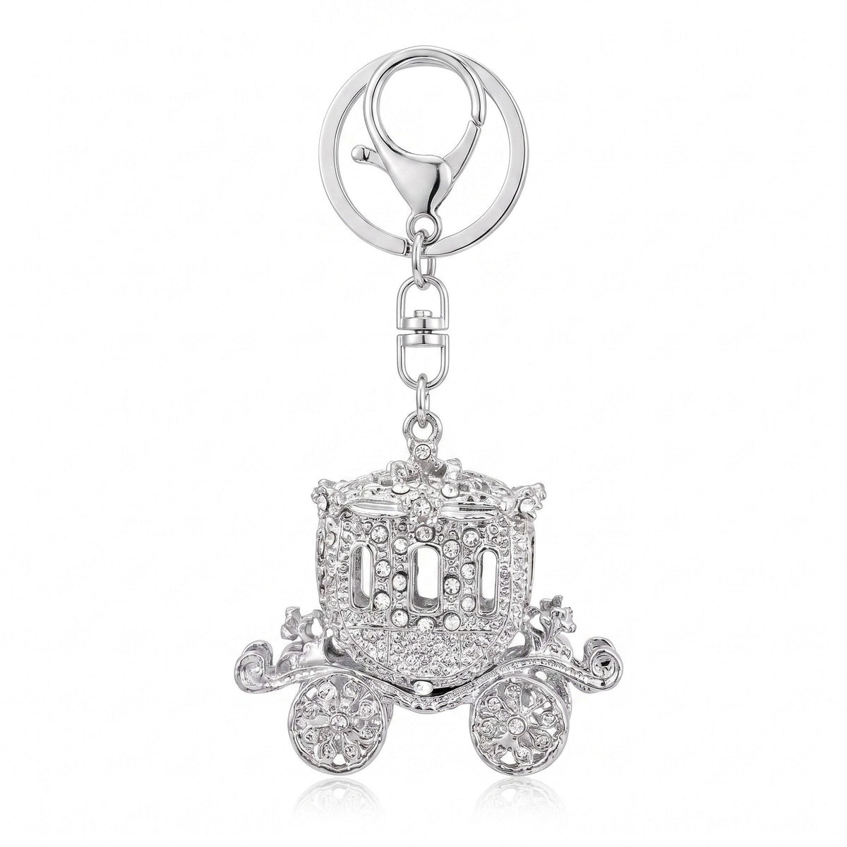 Carriage Rhinestone Keychain Bag Charm with Lobster Clasp and Key Ring