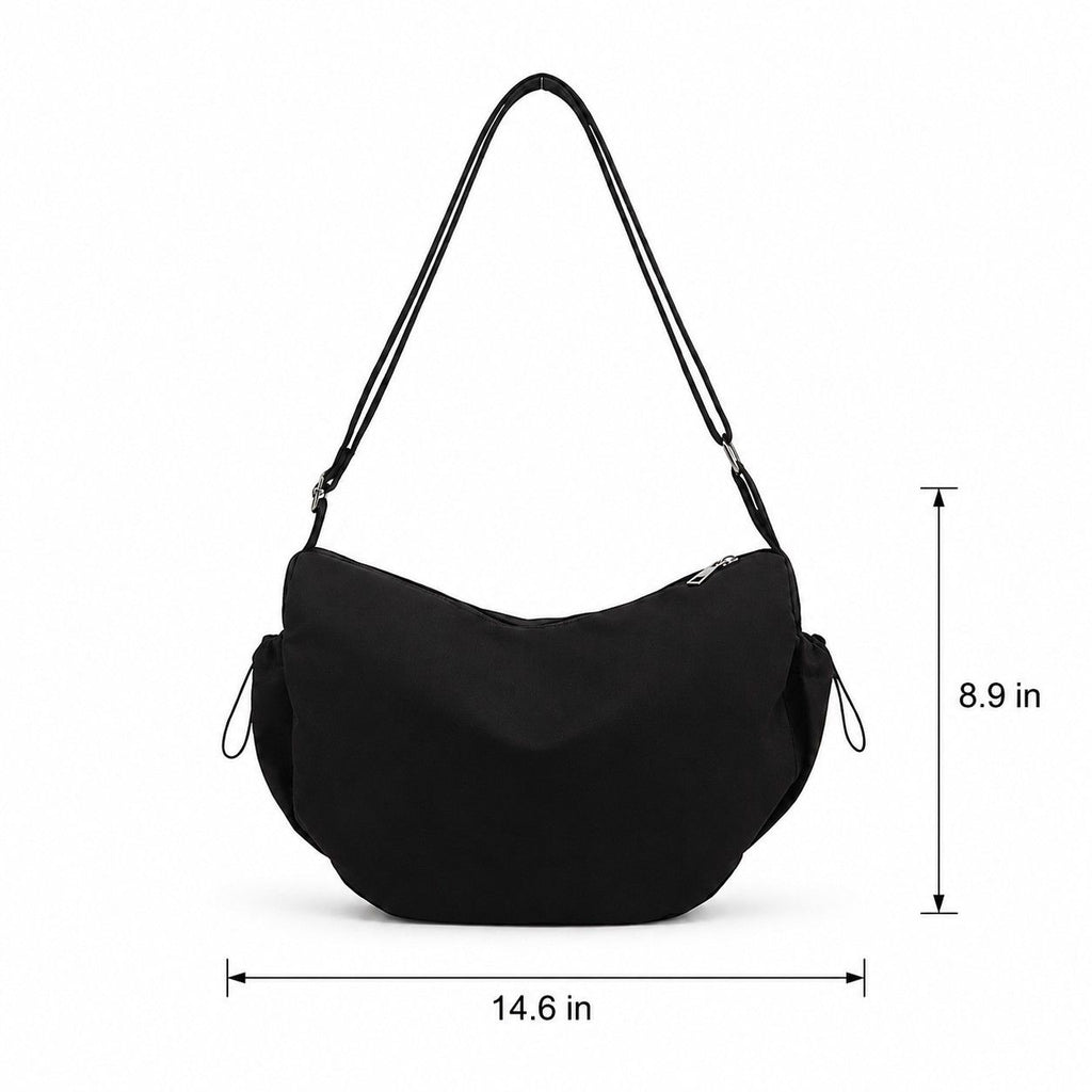 Crescent Crossbody Shoulder Bag with Side Pockets and Adjustable Strap