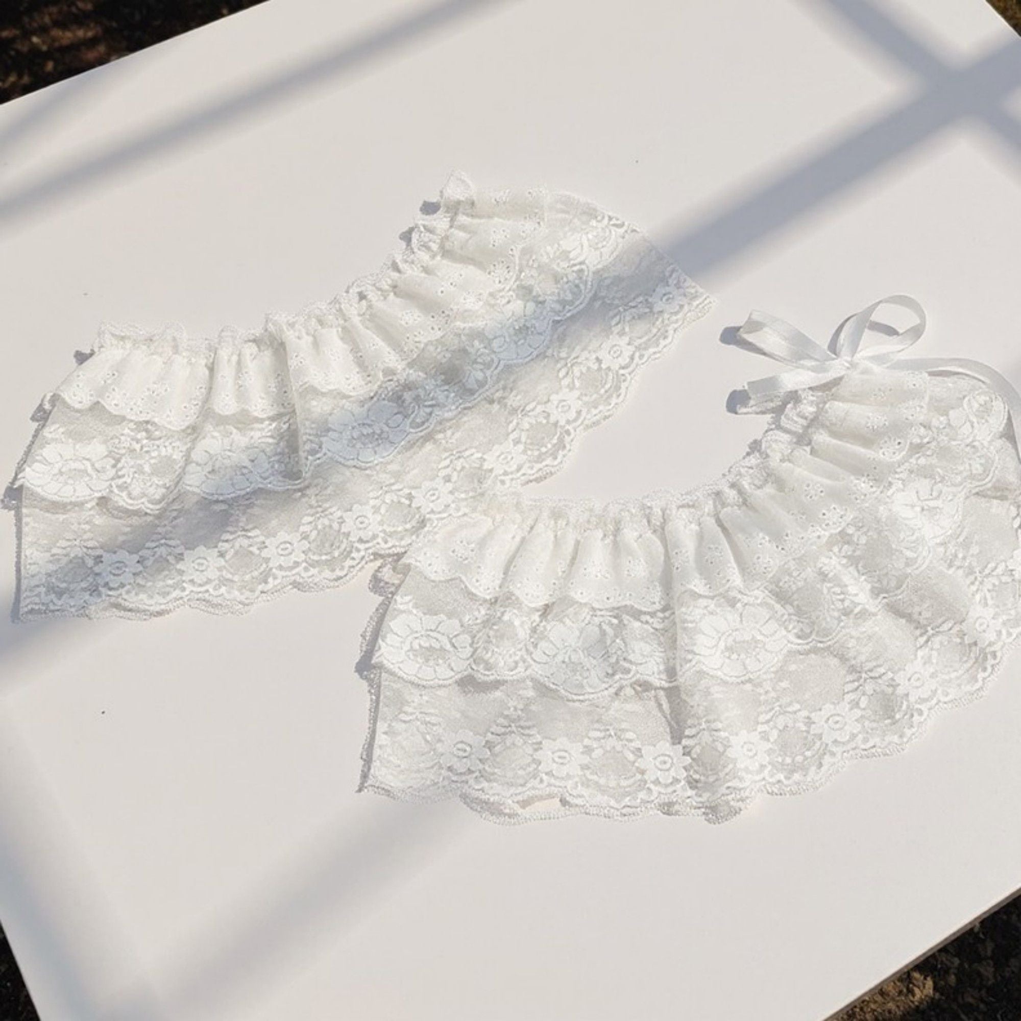 Anna-Kaci Women's Ruffled Lace Overlay Waist Belt with Scalloped Hem and Ribbon Tie 45.5in