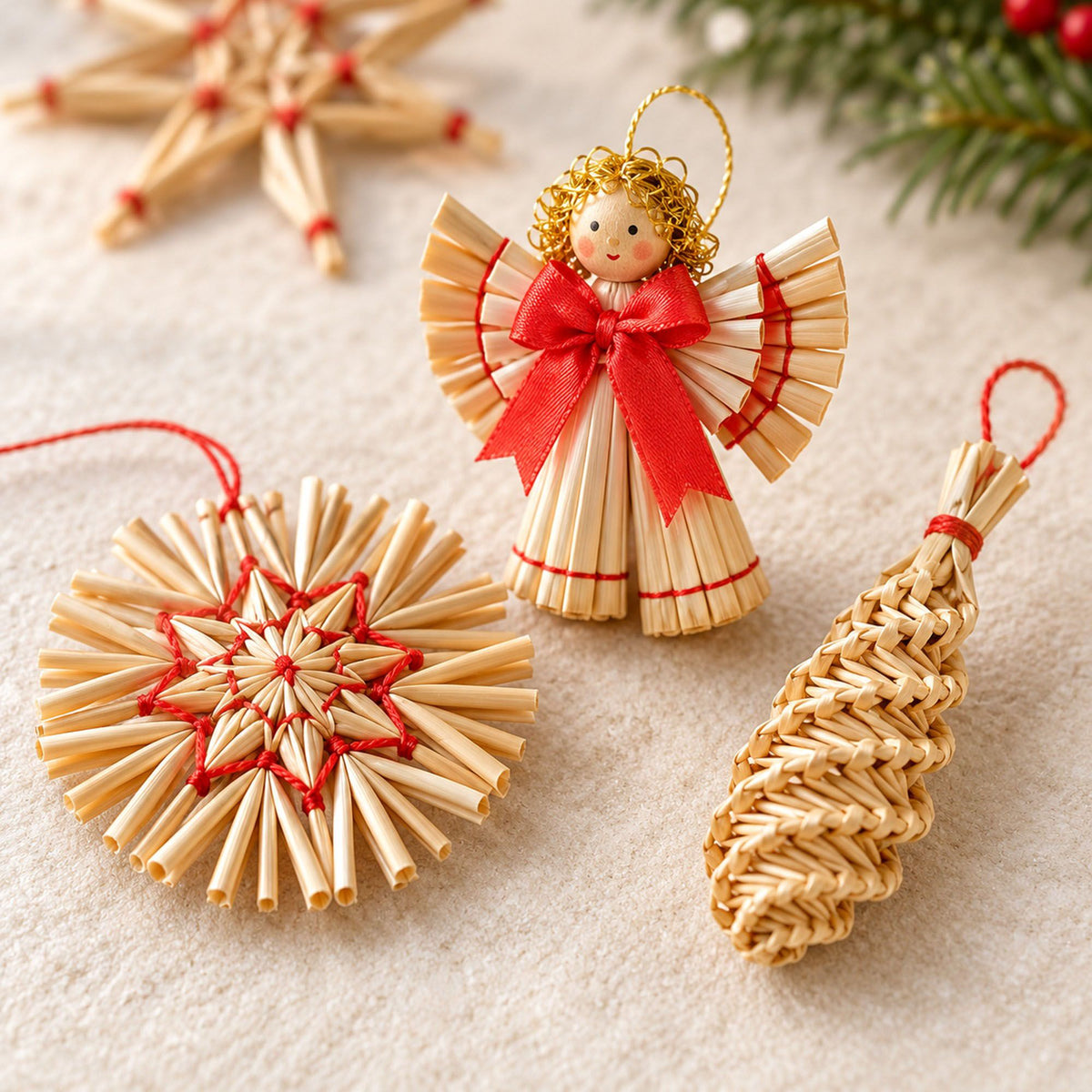 56ct Straw Christmas Tree Ornaments Assorted Holiday Decorations Gift