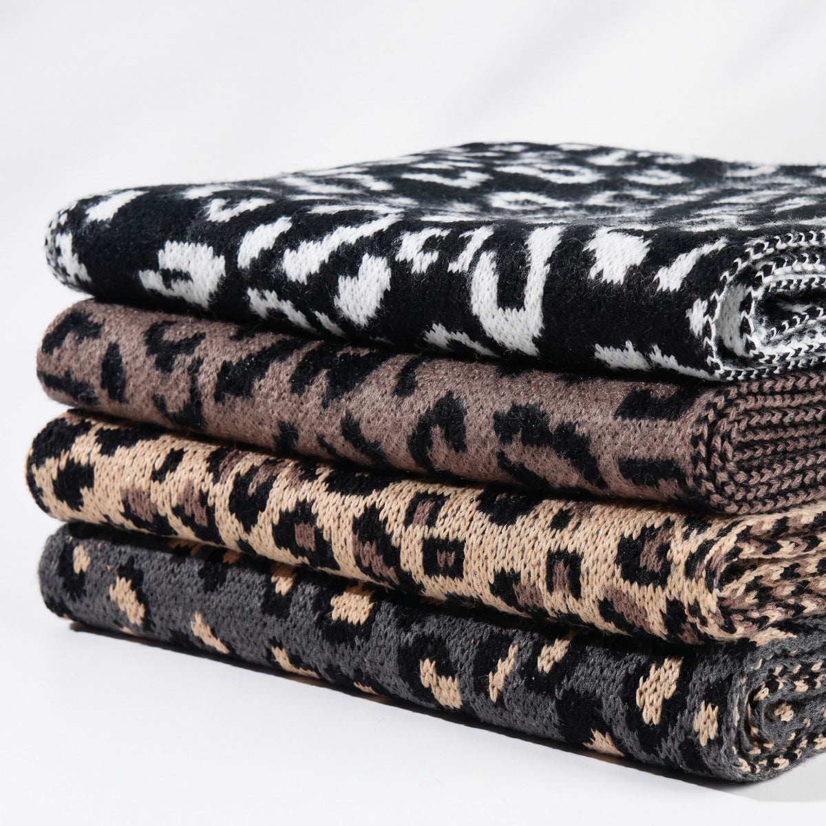 3 Piece Leopard Print Pom Beanie Scarf and Touchscreen Gloves Set