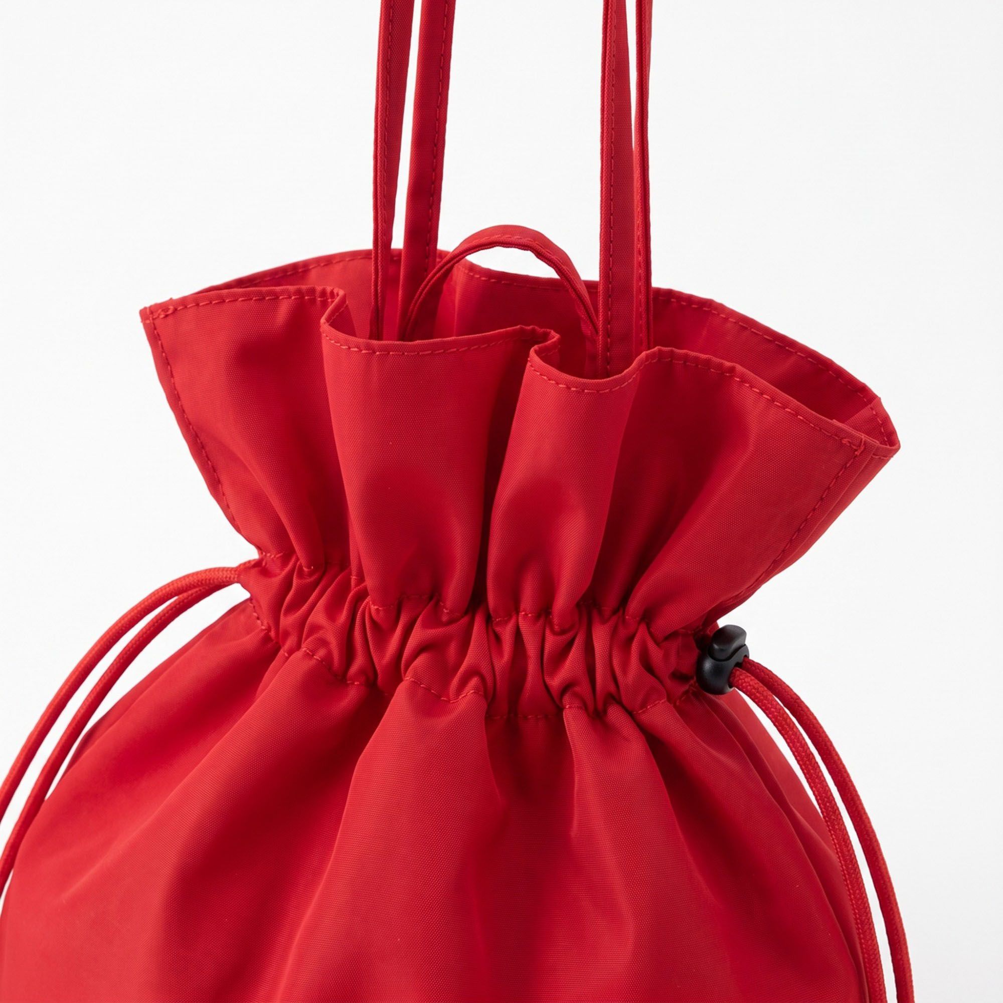 Drawstring Bucket Bag with Double Top Handles and Ruched Opening 11x9x4.5in