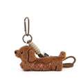 2-Piece Dachshund Plush Bag Charm Keychain Bow Embroidery Rope Loop Purse Accessory
