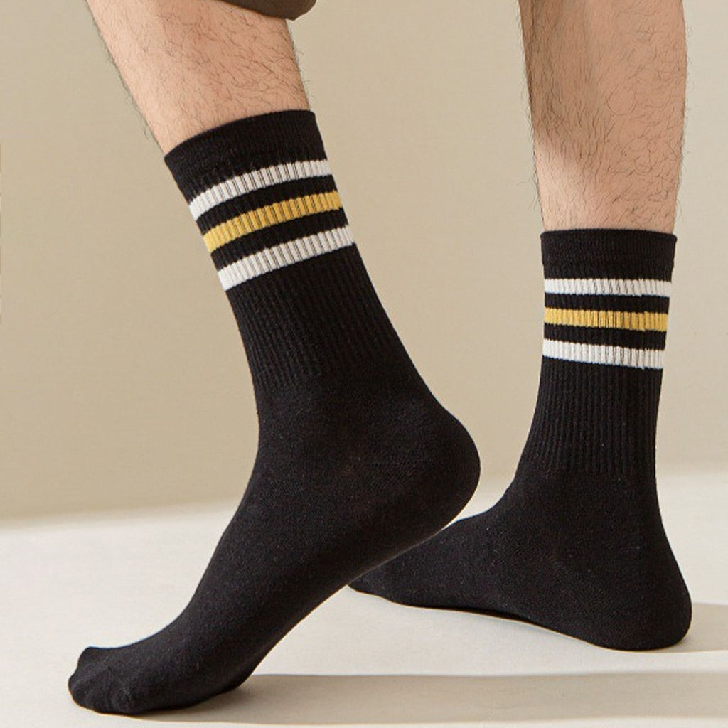 Anna-Kaci 6pk Men's Crew Socks with Striped Cuffs