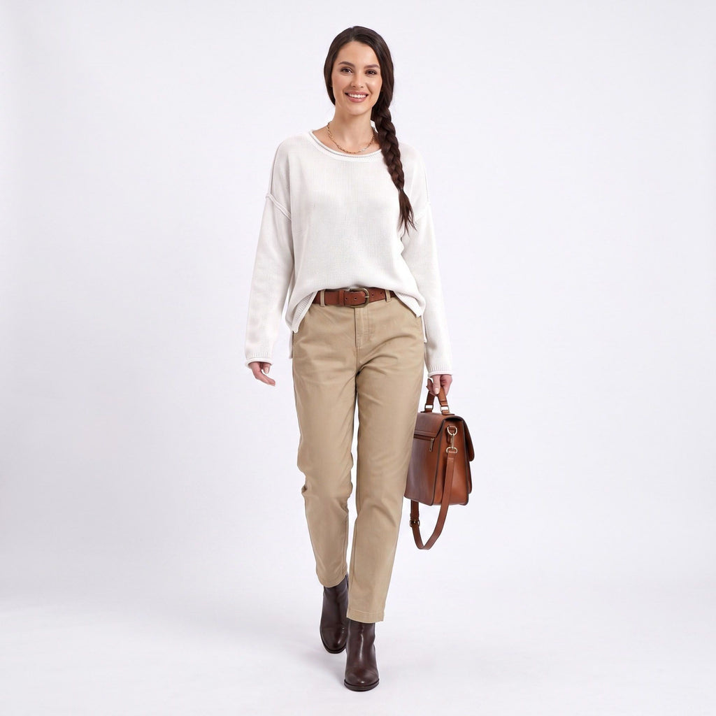 Relaxed Drop Shoulder Crew Neck Long Sleeve Knit Sweater