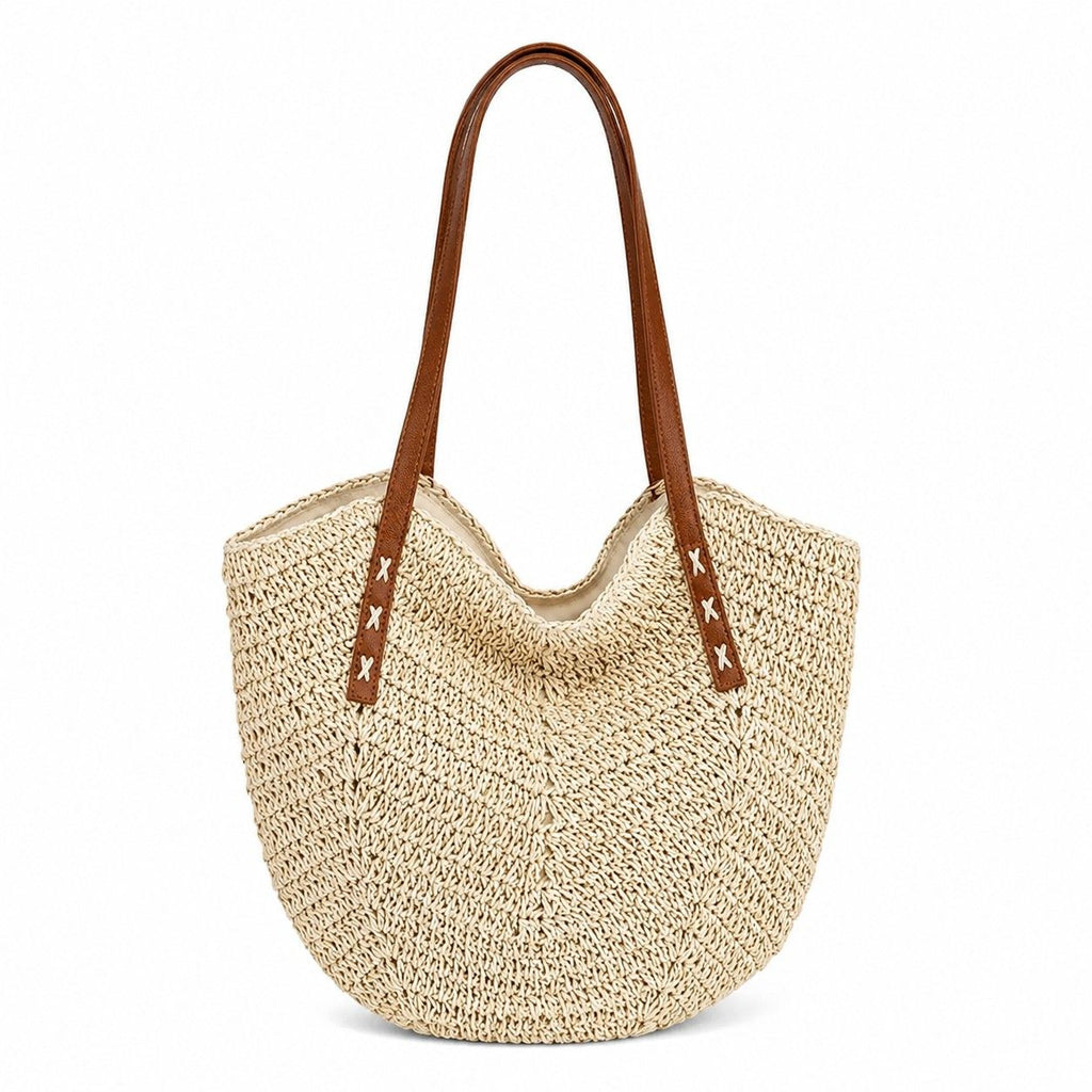 Woven Straw Tote Bag Large Capacity Shoulder Handbag Vacation Beach Everyday Carryall