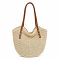 Woven Straw Tote Bag Large Capacity Shoulder Handbag Vacation Beach Everyday Carryall