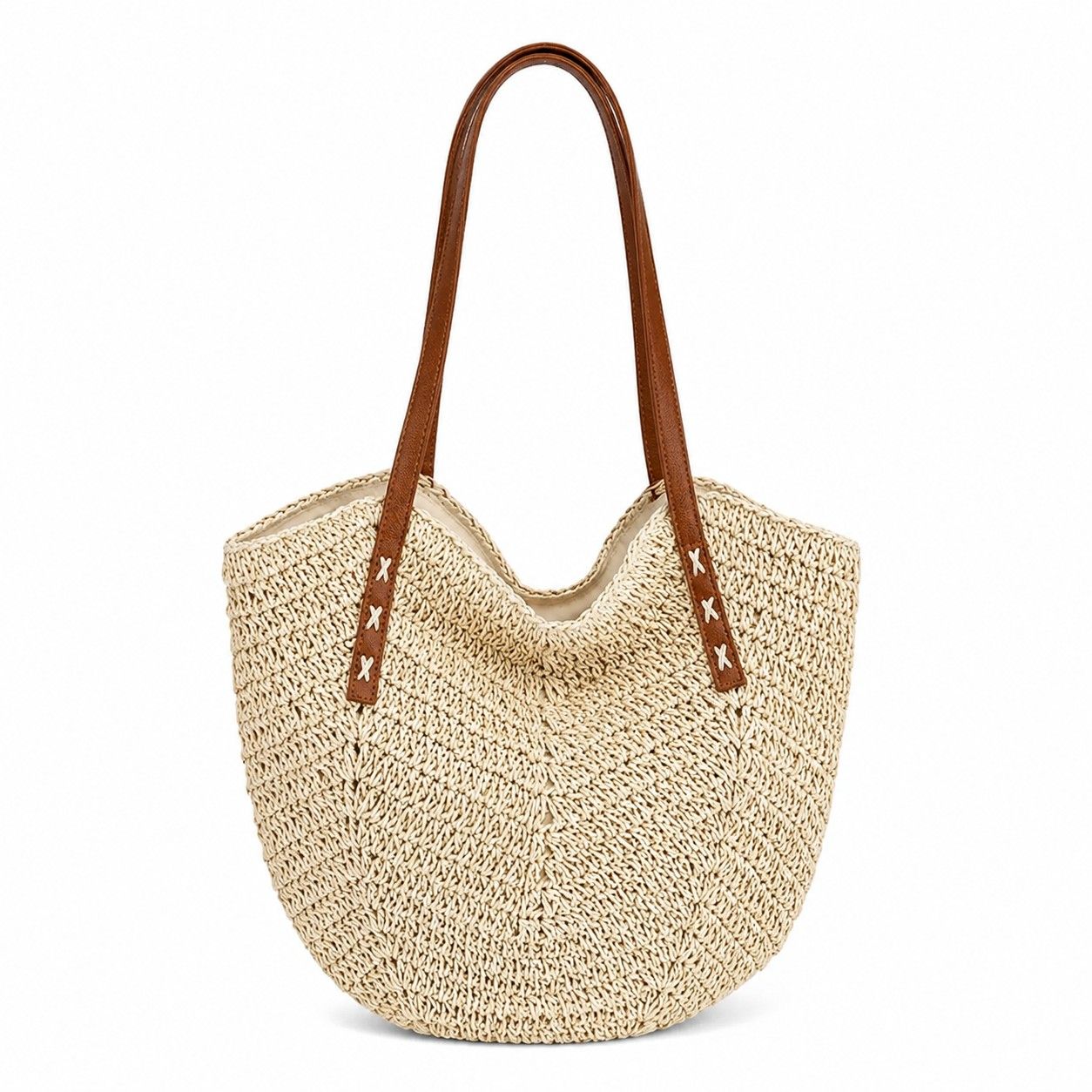 Woven Straw Tote Bag Large Capacity Shoulder Handbag Vacation Beach Everyday Carryall