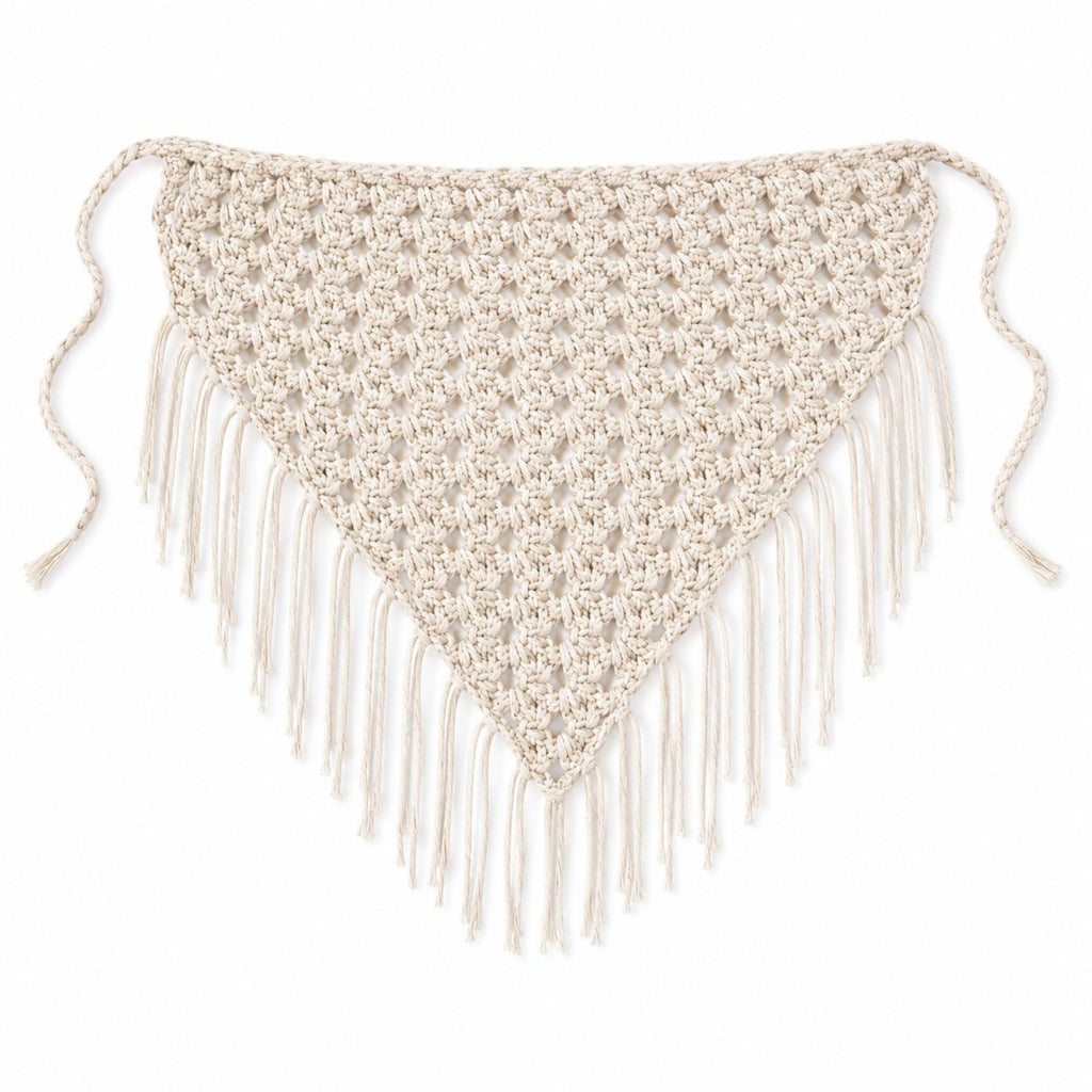 Women's Hand-Knit Fringe Triangle Hip Scarf - Versatile Crochet Tie-on Belt & Headscarf