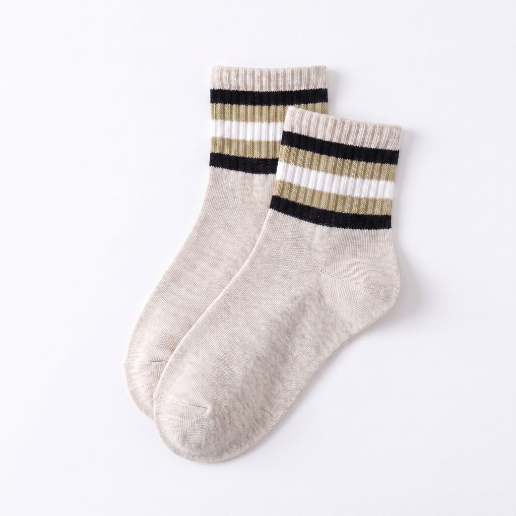 6 Pair Striped Crew Socks with Ribbed Cuffs