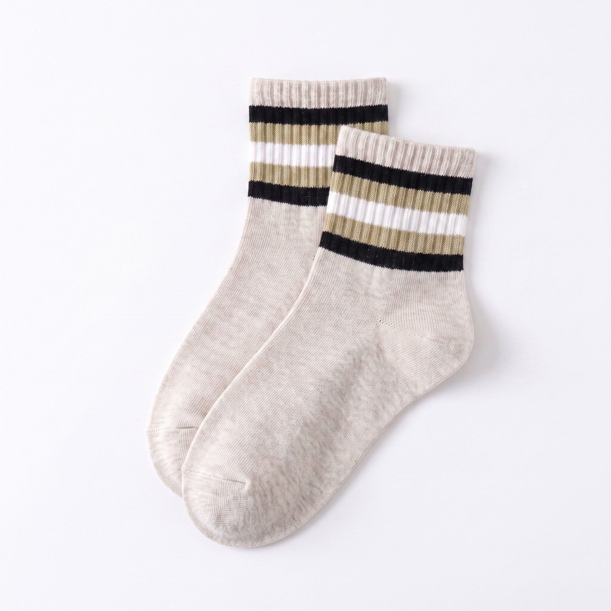 6 Pair Striped Crew Socks with Ribbed Cuffs