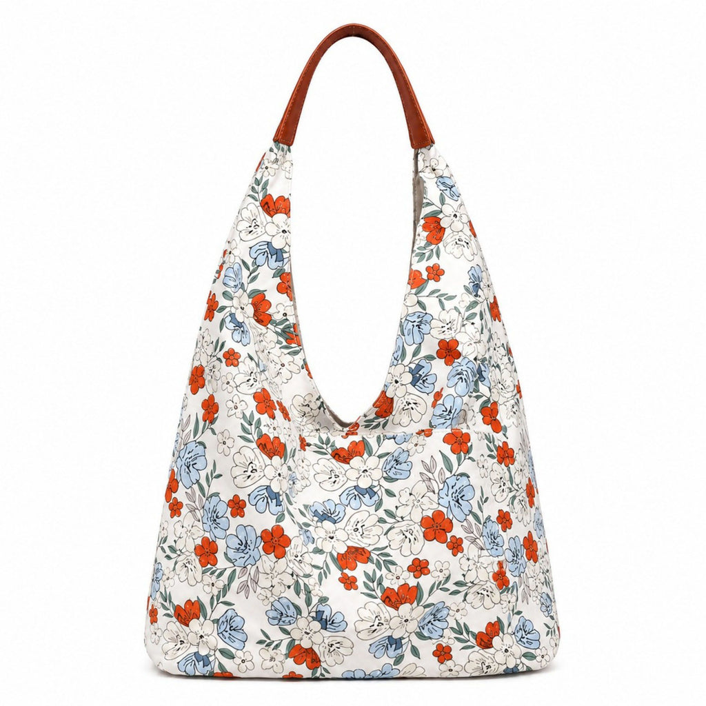 Floral Hobo Shoulder Bag with Soft Slouchy Shape and Wide Strap