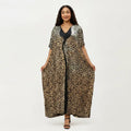 Anna-Kaci Women's Abstract Print Maxi Kaftan Dress with Contrast Trim and Relaxed Flowy Silhouette