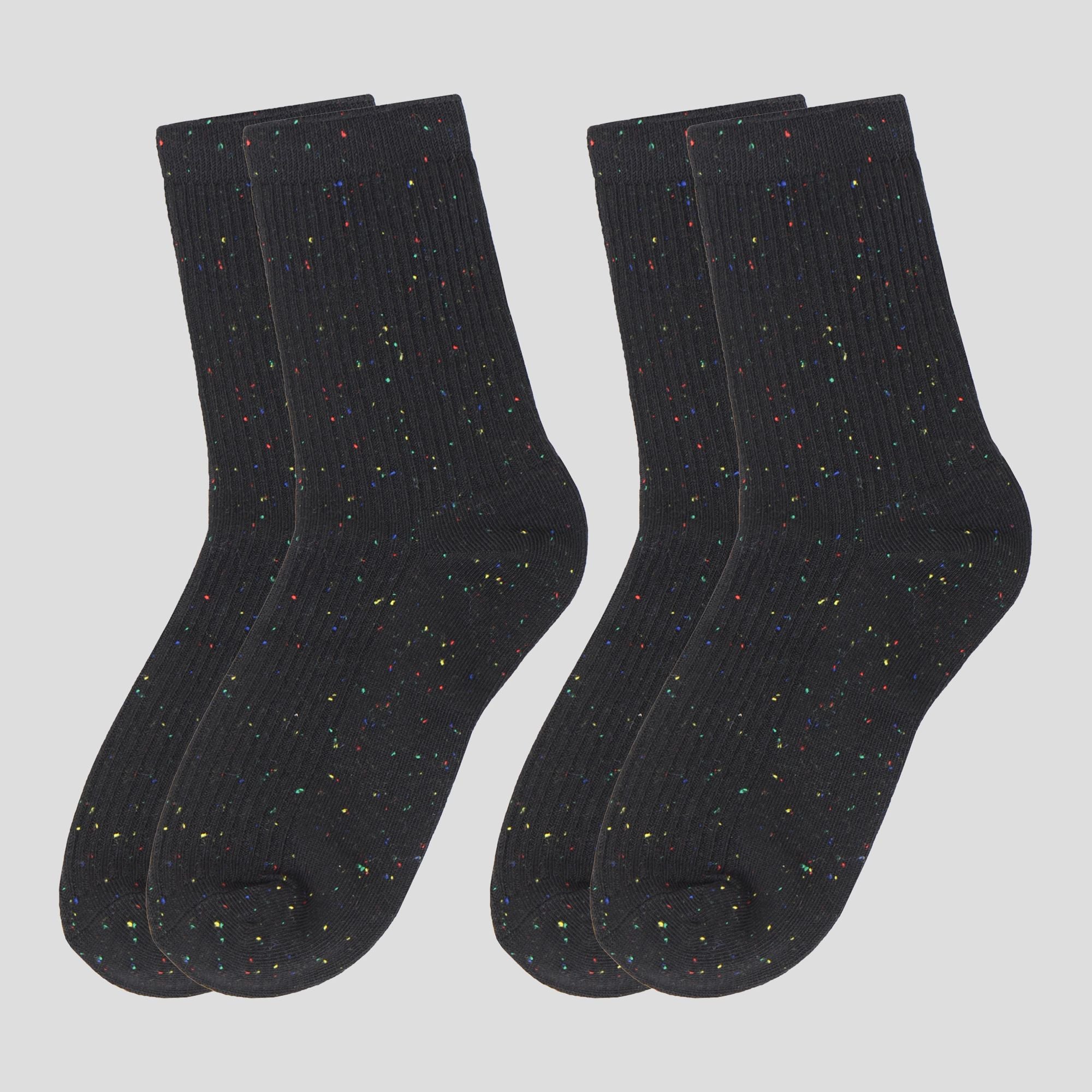 Anna-Kaci Women's Chic Style Solid Speckled Crew Socks Non Slip Cotton for Casual 2 Pairs 4 Season