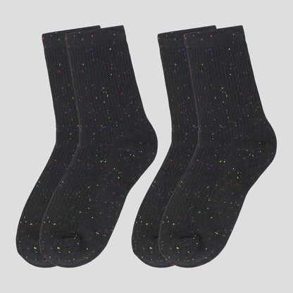 Anna-Kaci Women's Chic Style Solid Speckled Crew Socks Non Slip Cotton for Casual 2 Pairs 4 Season
