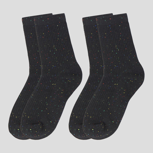 Anna-Kaci Women's Chic Style Solid Speckled Crew Socks Non Slip Cotton for Casual 2 Pairs 4 Season