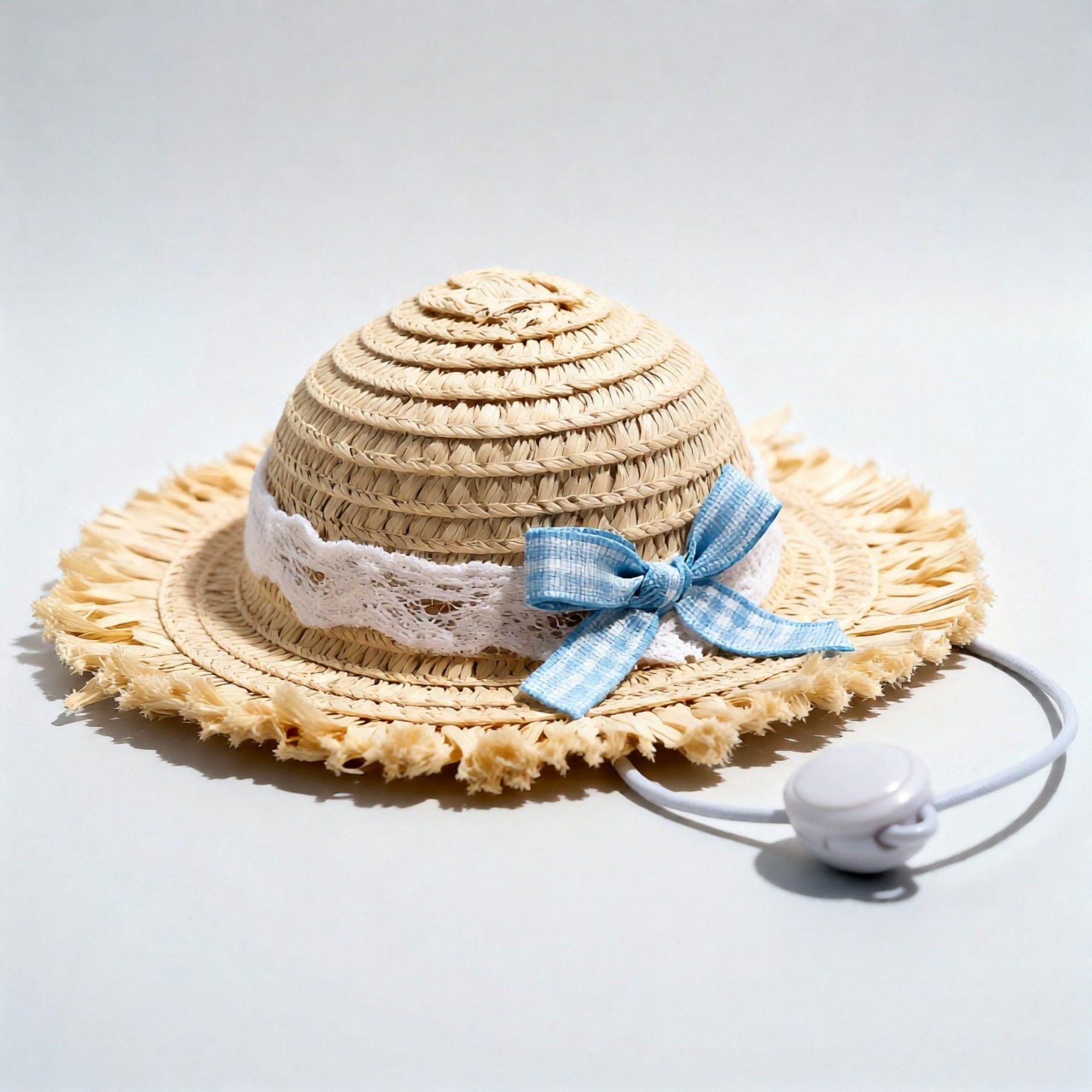 Pet Straw Sun Hat with Lace Trim Bow Adjustable Chin Strap Summer Costume Hat for Cats and Small Dogs