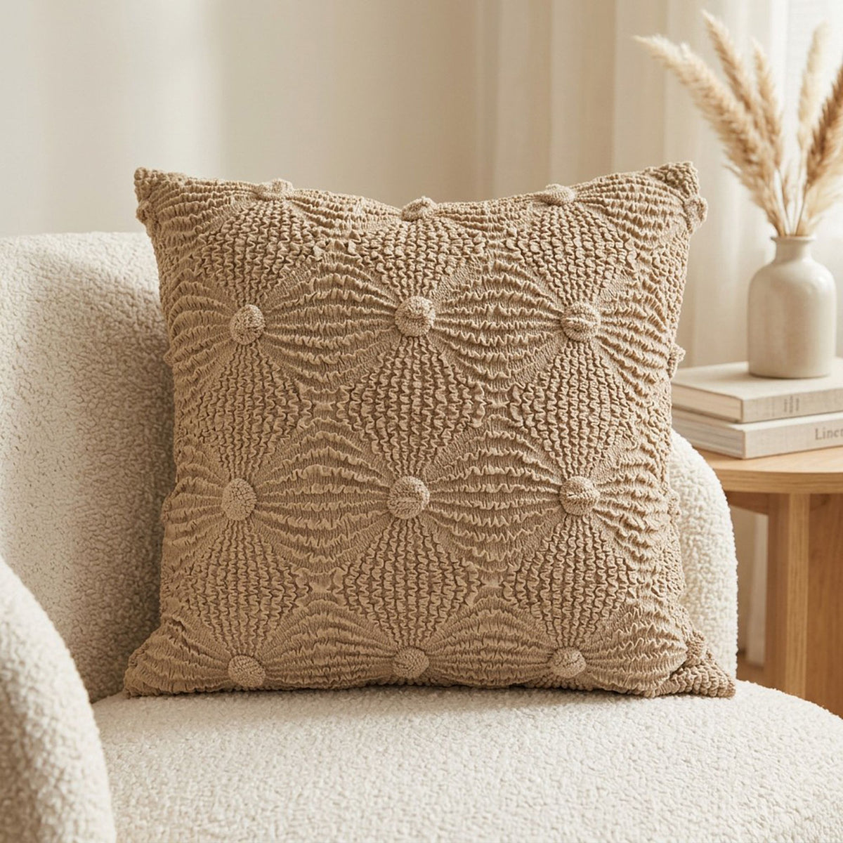 Textured Smocked Decorative Throw Pillow Cover for Home Decor 17.7 x 17.7in
